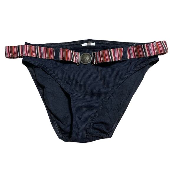 Anne Cole Belted Bikini Swim Bottom Size M Black Multi Ribbed Striped NWOT - Picture 1 of 9
